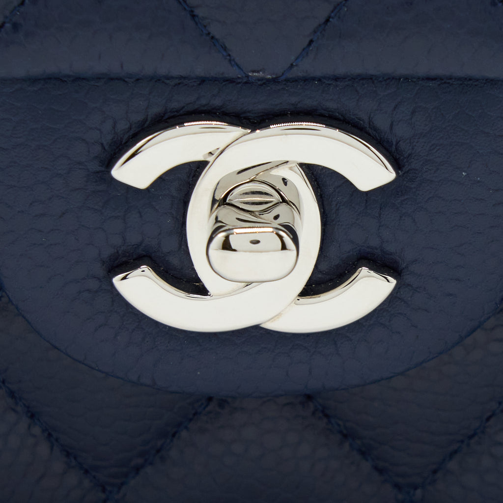 CHANEL MEDIUM CLASSIC DOUBLE FLAP BAG CAVIAR NAVY BLUE SHW