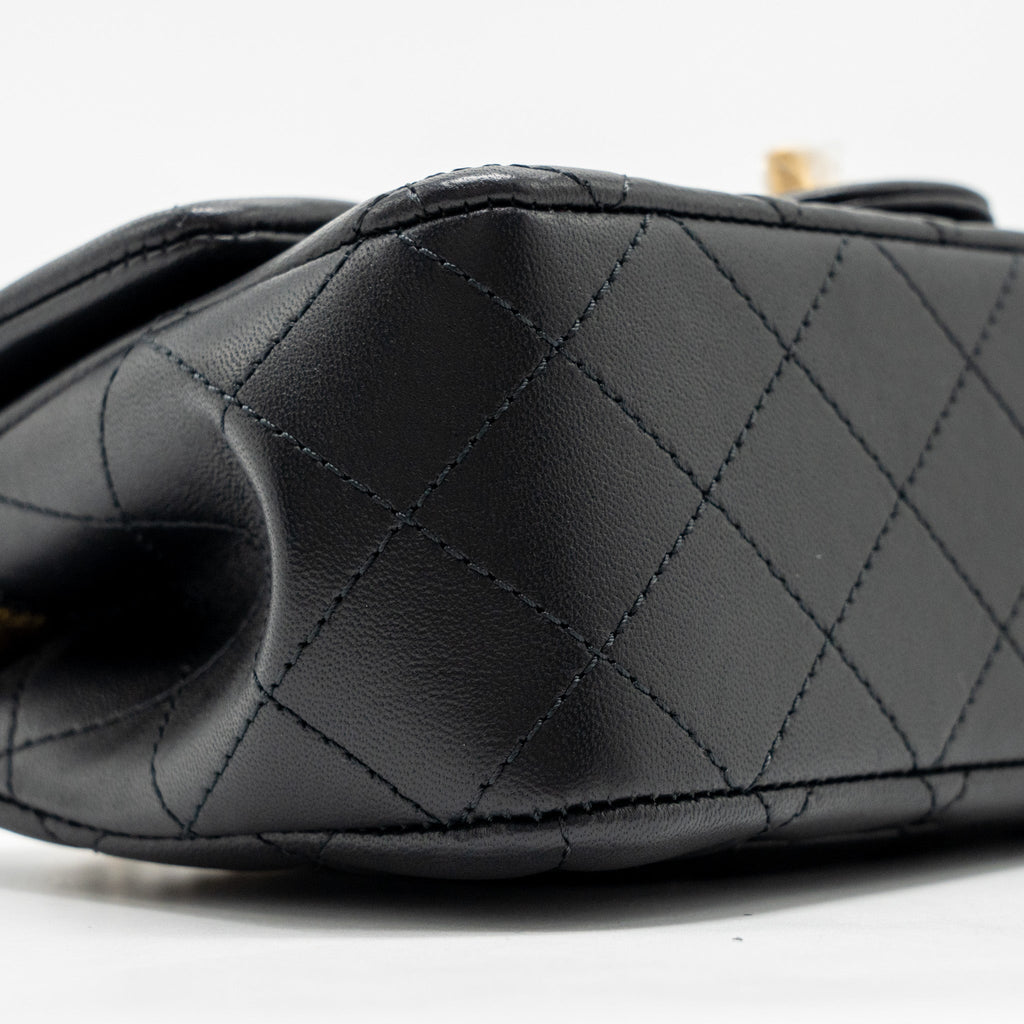 CHANEL 25P CAMELLIA ADJUSTABLE CHAIN FLAP BAG LAMBSKIN BLACK GHW(MICROCHIP)