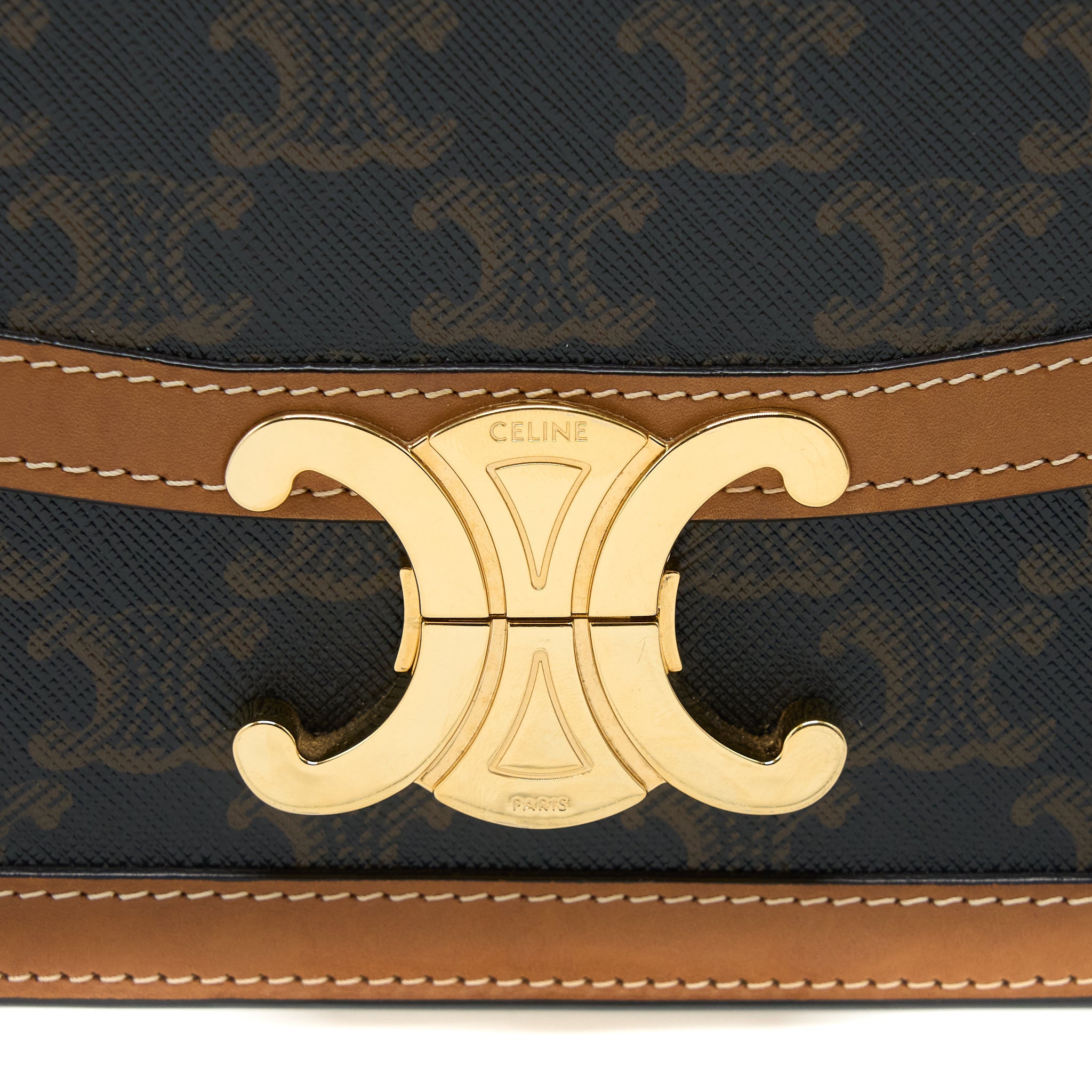 CELINE TEEN TRIOMPHE BAG IN TRIOMPHE CANVAS / NATURE CALFSKIN GHW