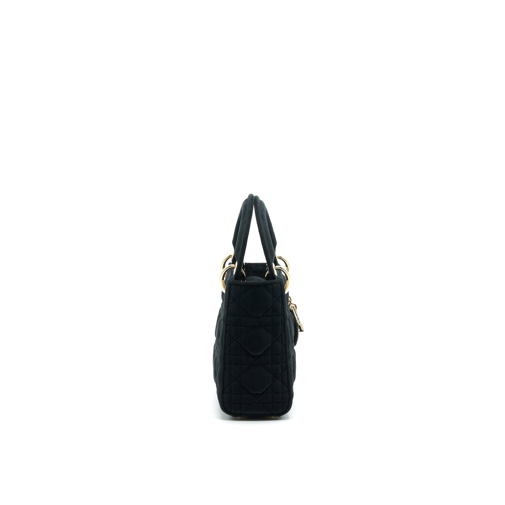 CHRISTIAN DIOR MINI LADY DIOR IN VELVET BLACK WITH LIGHT GOLD HARDWARE AND WHITE CRYSTAL