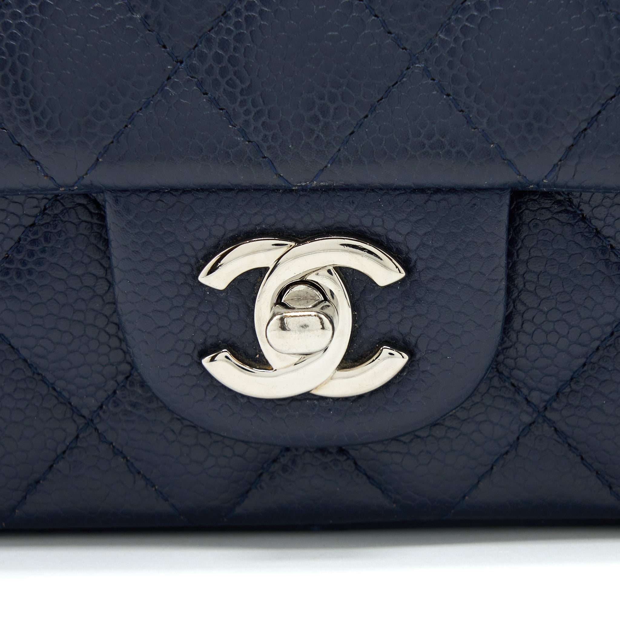 CHANEL CLASSIC MINI RECTANGULAR FLAP BAG CAVIAR NAVY SHW