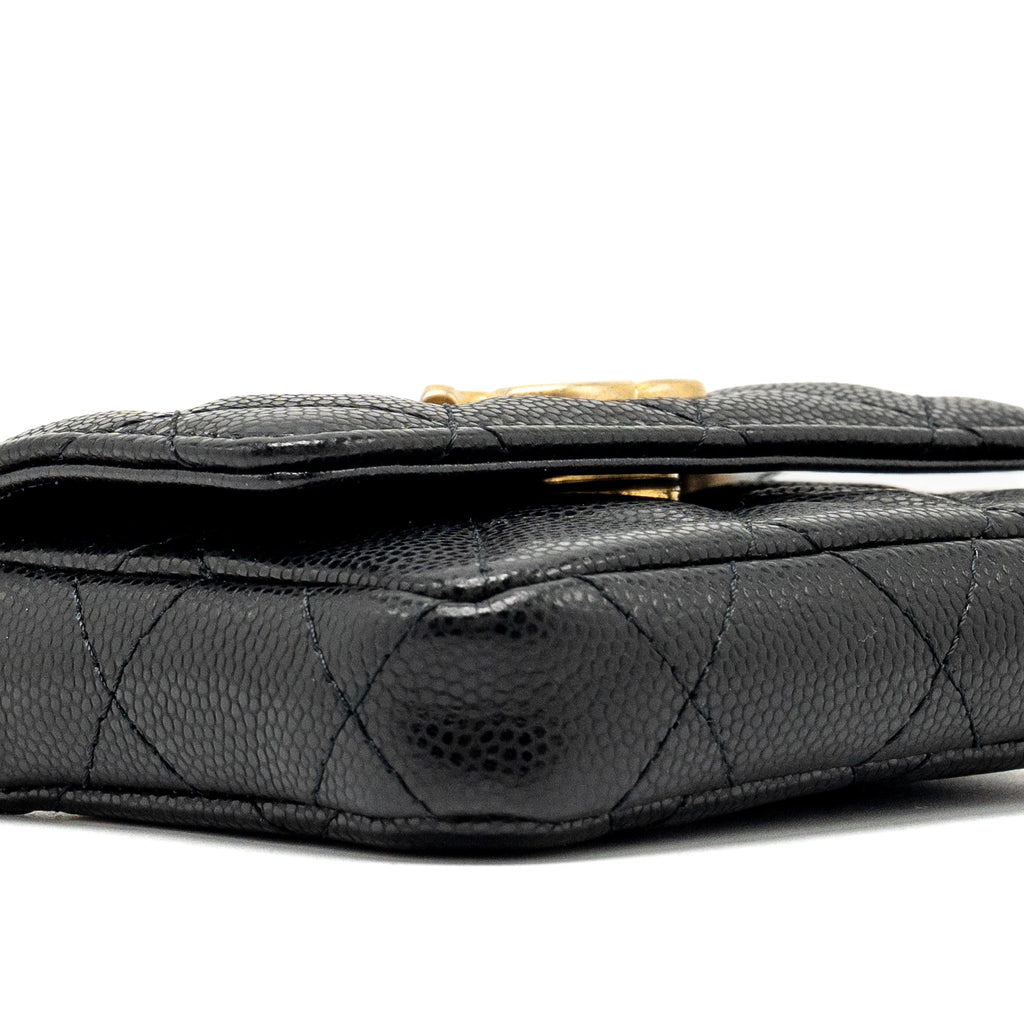 CHANEL MINI FLAP BELT BAG/CARD HOLDER CAVIAR BLACK GHW (MICROCHIP)