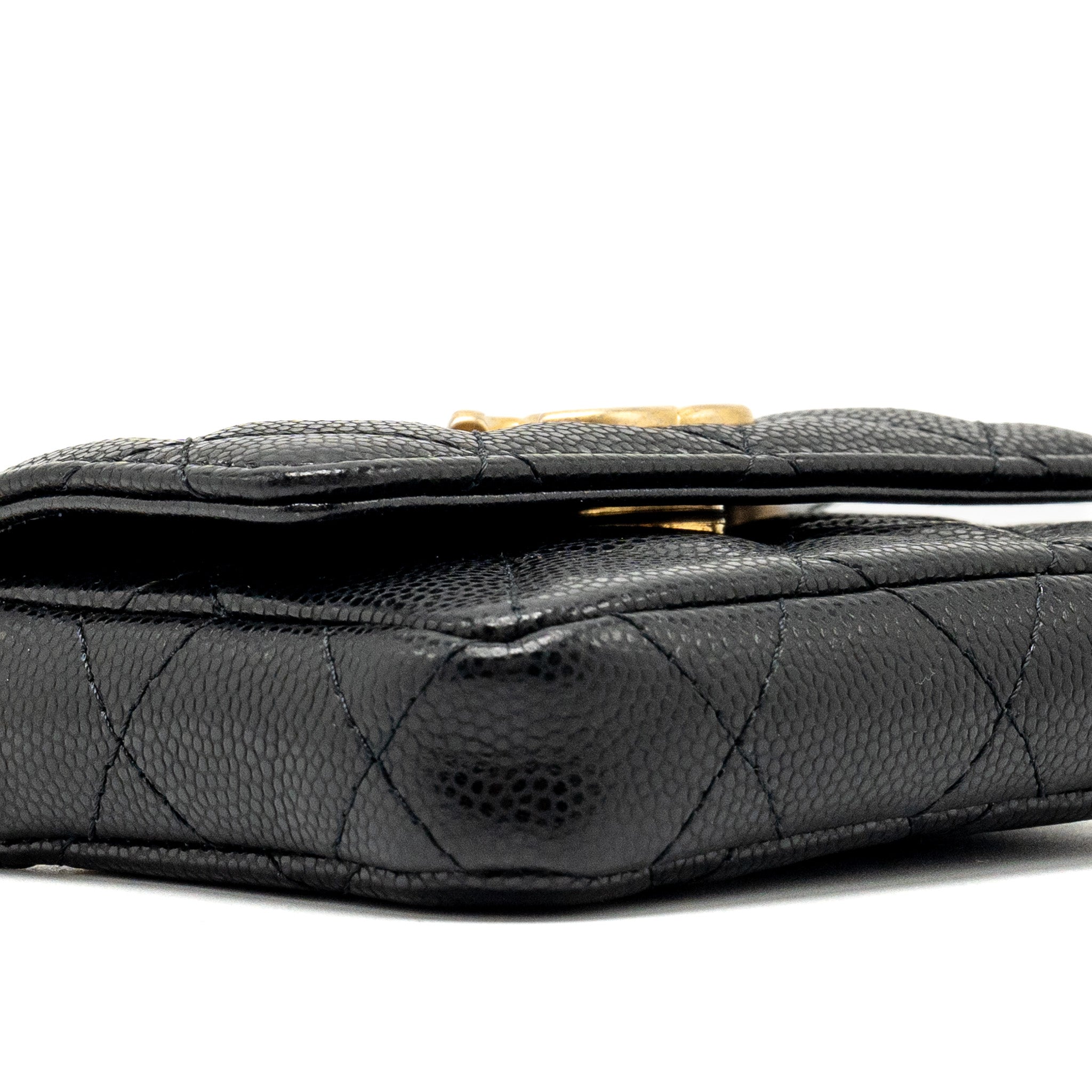 CHANEL MINI FLAP BELT BAG/CARD HOLDER CAVIAR BLACK GHW (MICROCHIP)