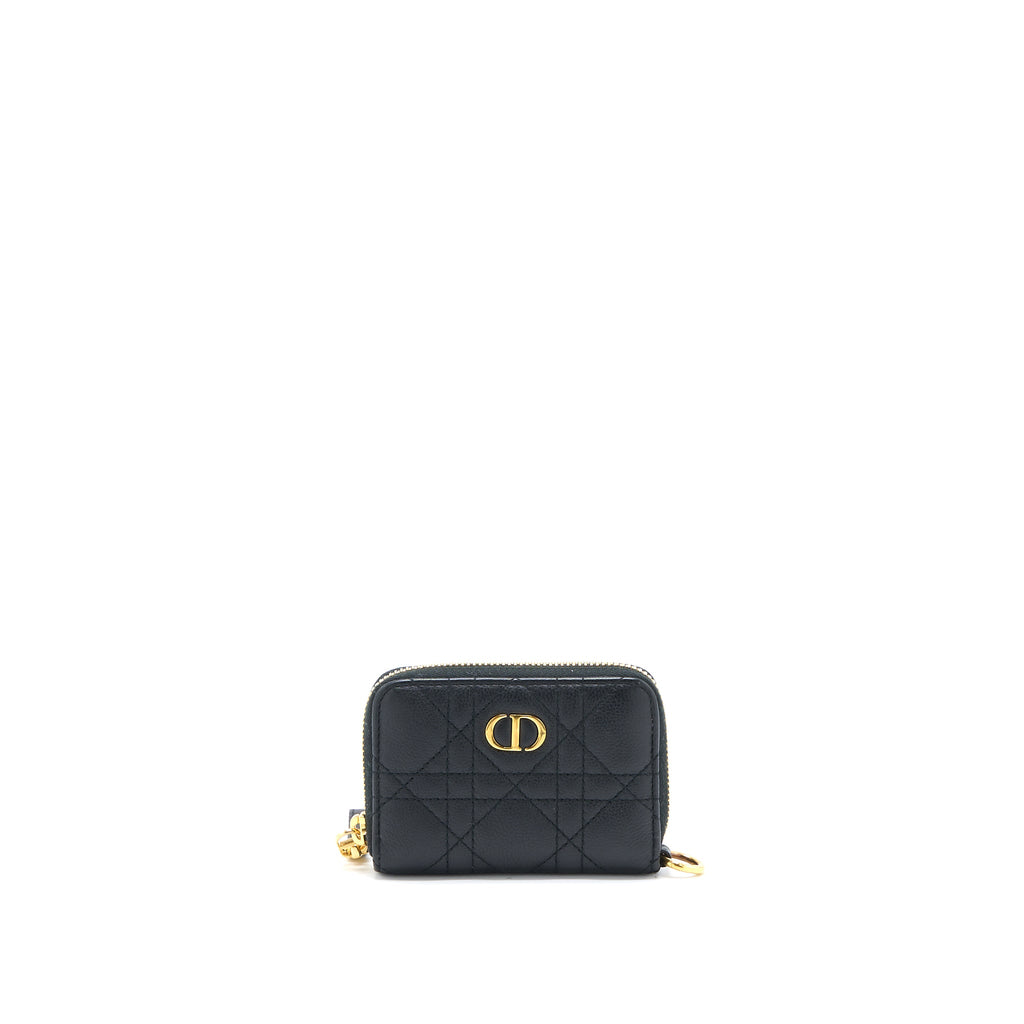 DIOR CARO DETACHABLE CARD HOLDER CANNAGE SUPPLE CALFSKIN BLACK GHW