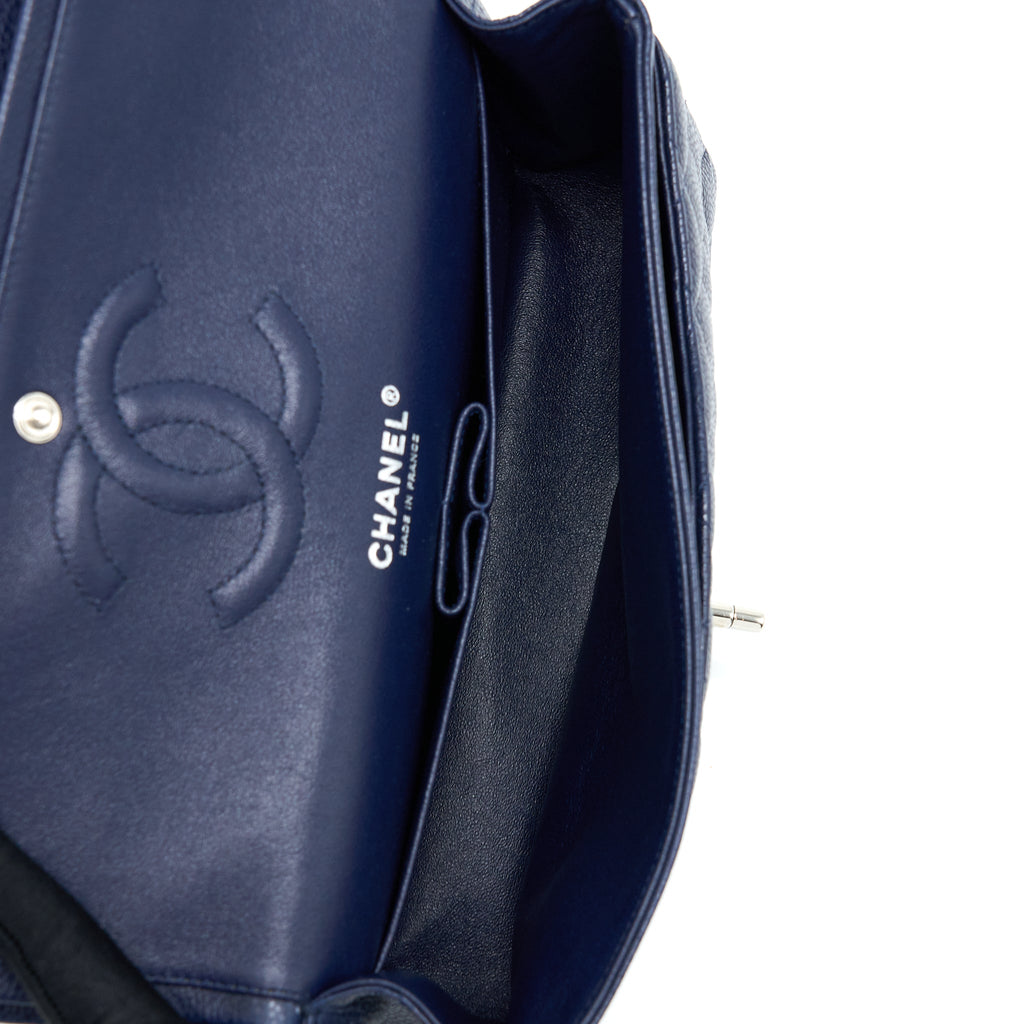 CHANEL MEDIUM CLASSIC DOUBLE FLAP BAG CAVIAR NAVY BLUE SHW