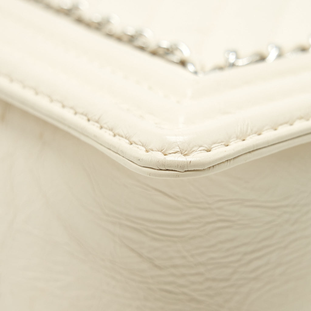 CHANEL MEDIUM BOY BAG CHEVRON LIMITED CALFSKIN IVORY SHW