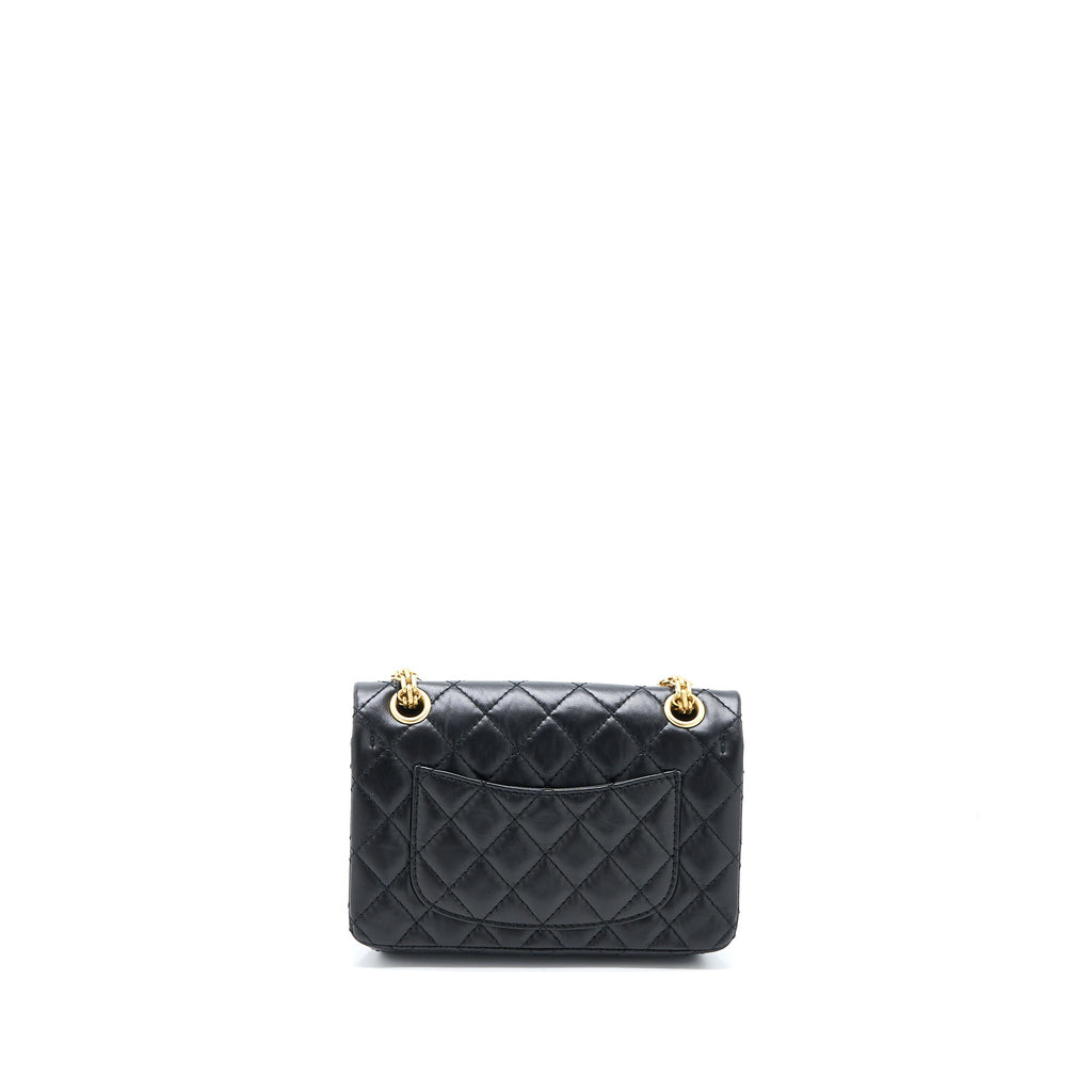CHANEL MINI 2.55 REISSUE FLAP BAG AGED CALFSKIN BLACK BRUSHED GHW (MICROCHIP)