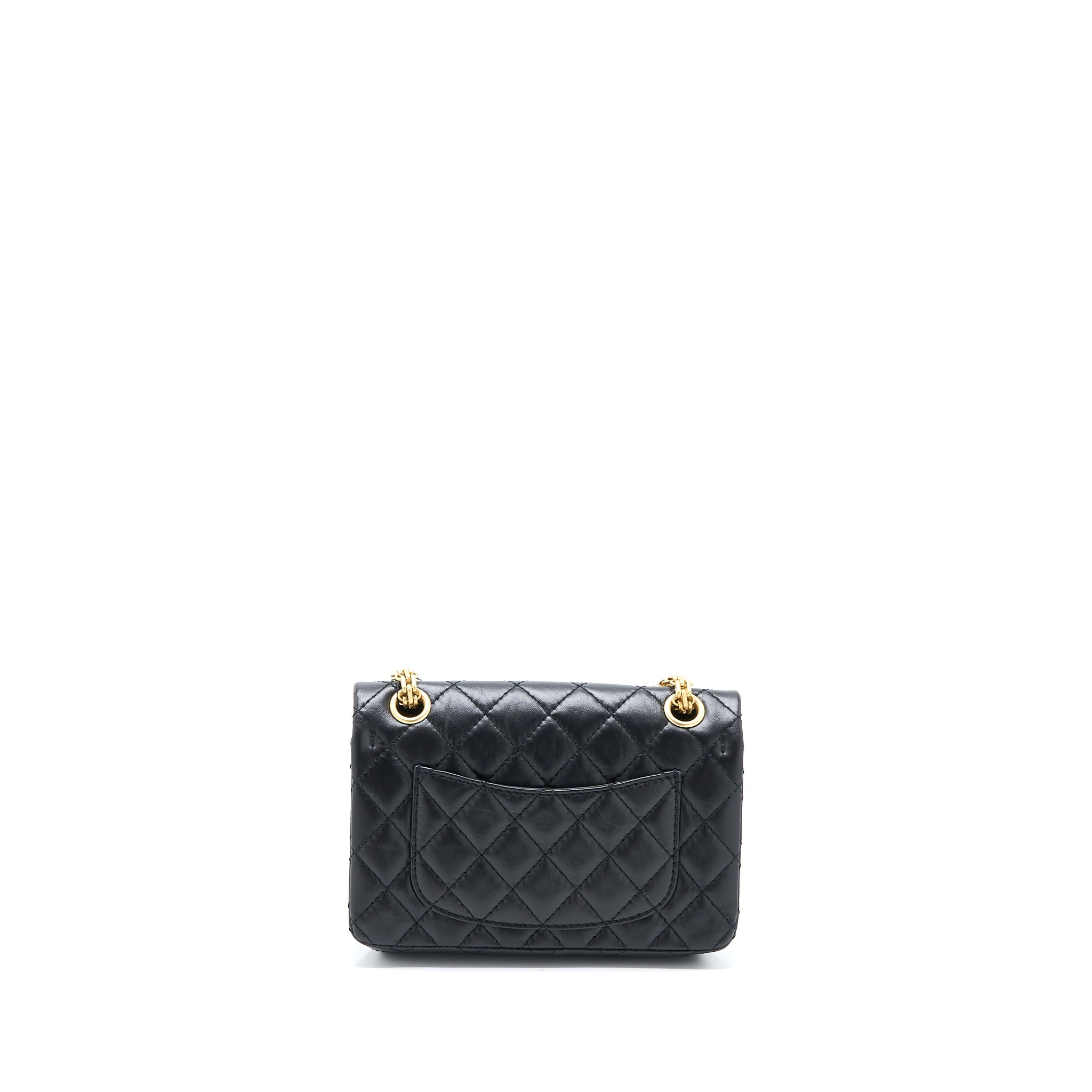 CHANEL MINI 2.55 REISSUE FLAP BAG AGED CALFSKIN BLACK BRUSHED GHW (MICROCHIP)