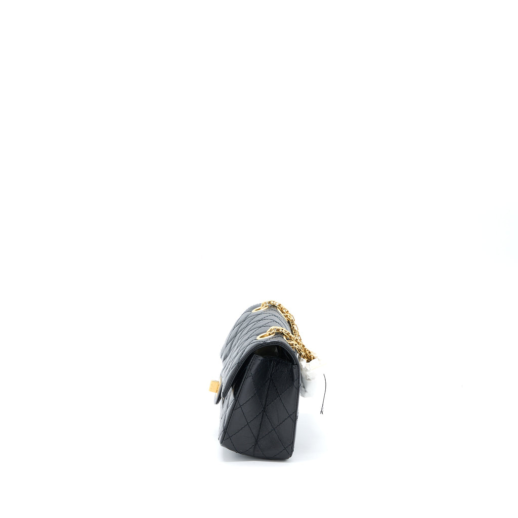 CHANEL MINI 2.55 REISSUE FLAP BAG AGED CALFSKIN BLACK BRUSHED GHW (MICROCHIP)