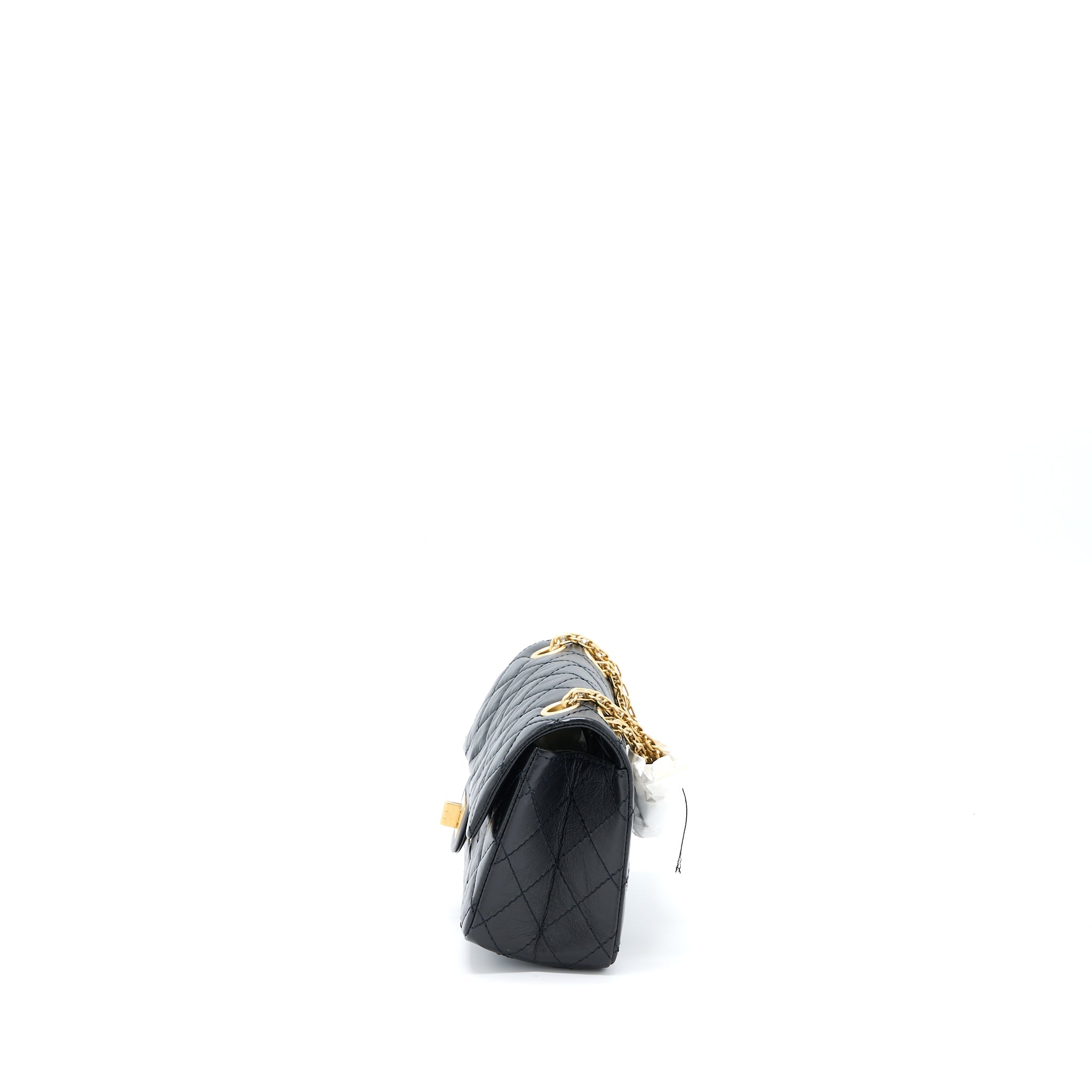 CHANEL MINI 2.55 REISSUE FLAP BAG AGED CALFSKIN BLACK BRUSHED GHW (MICROCHIP)