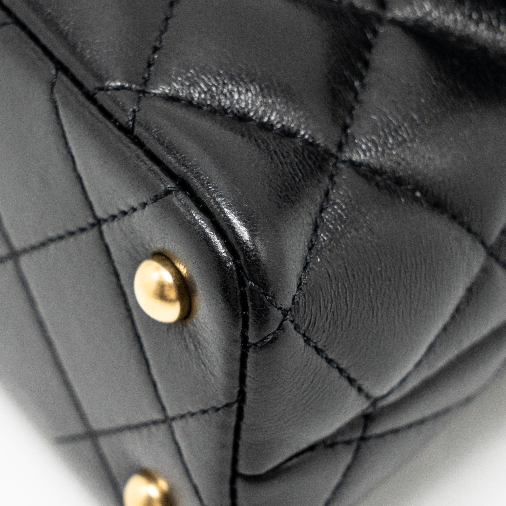 CHANEL 25P TOP HANDLE FLAP BAG SHINY LAMBSKIN BLACK GHW(MICROCHIP)
