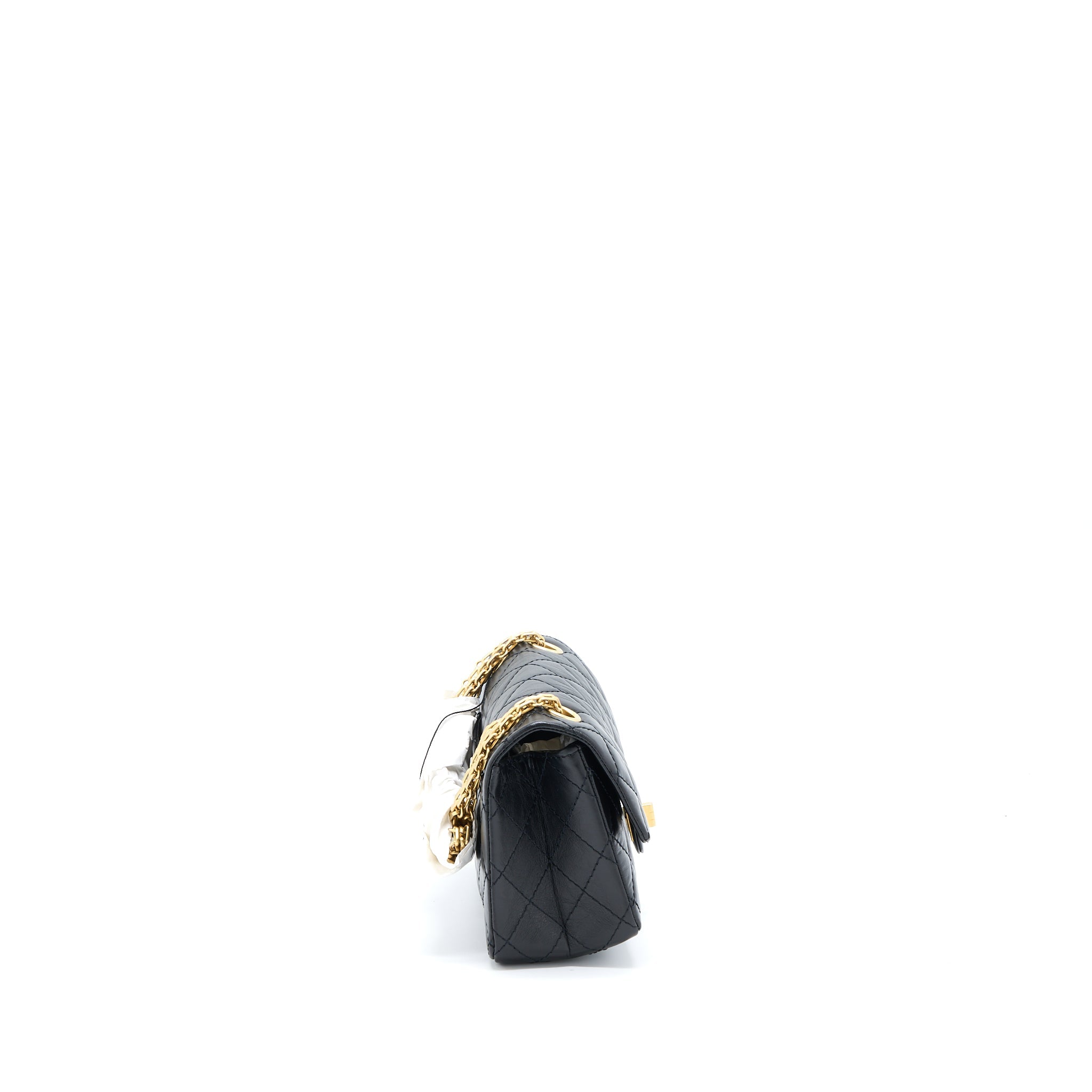 CHANEL MINI 2.55 REISSUE FLAP BAG AGED CALFSKIN BLACK BRUSHED GHW (MICROCHIP)