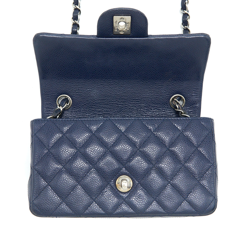 CHANEL CLASSIC MINI RECTANGULAR FLAP BAG CAVIAR NAVY SHW