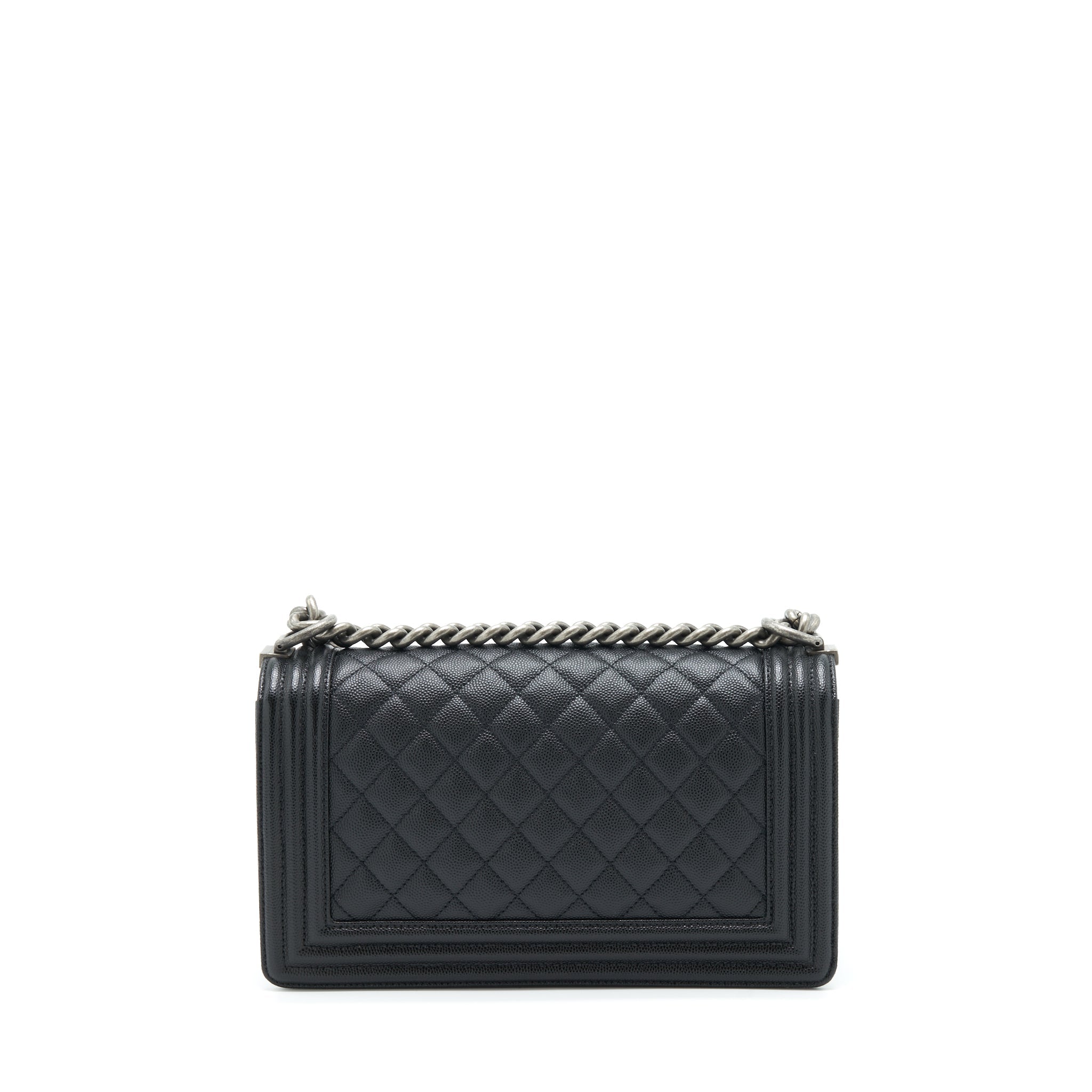 CHANEL MEDIUM BOY BAG CAVIAR BLACK WITH RUTHENIUM SLIVER HARDWARE