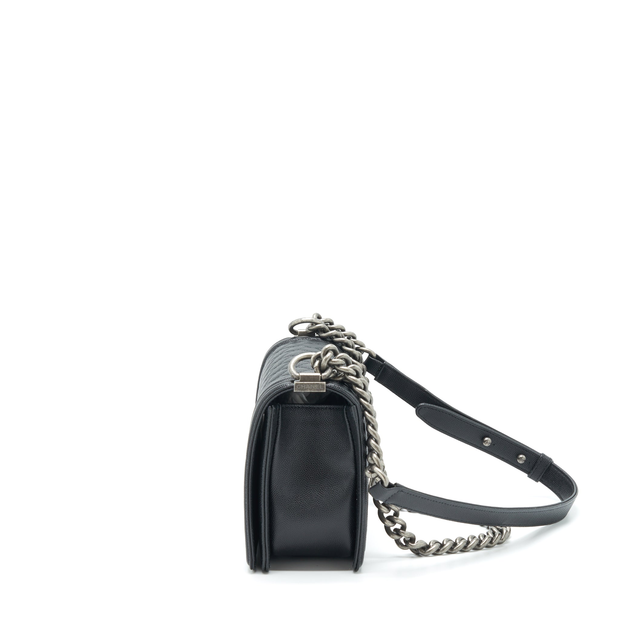 CHANEL MEDIUM BOY BAG CAVIAR BLACK WITH RUTHENIUM SLIVER HARDWARE