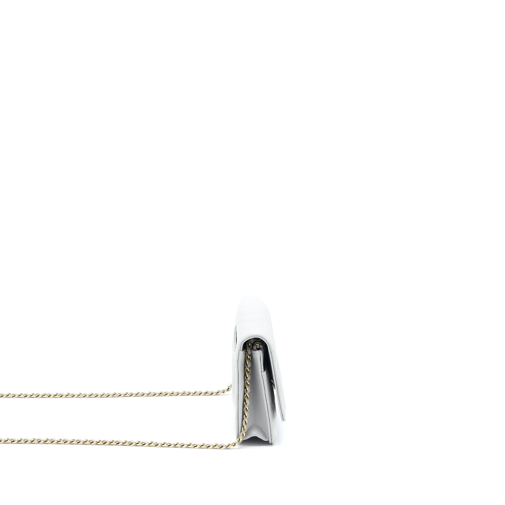 CHANEL CLASSIC WALLET ON CHAIN CAVIAR LIGHT GREY LGHW (MICROCHIP)