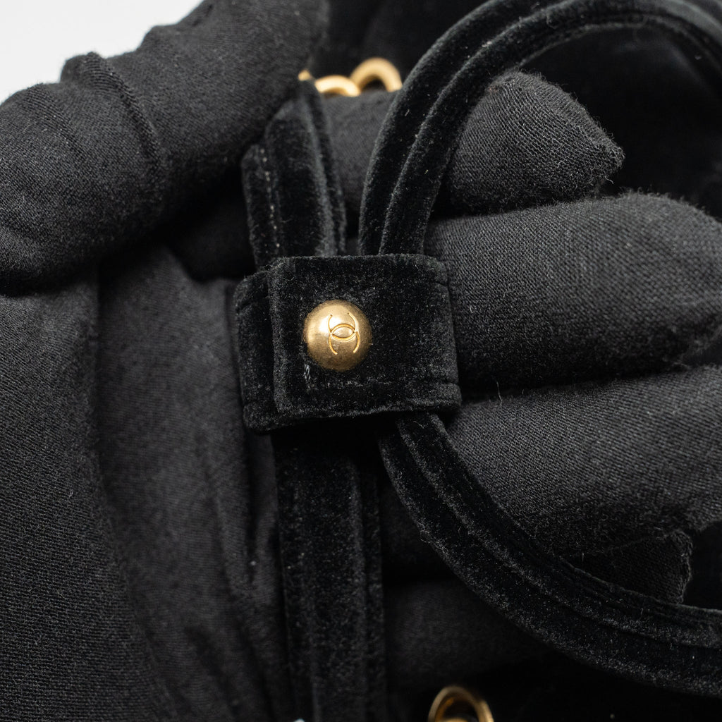 CHANEL MINI BOWLING CLUTCH WITH CHAIN VELVET BLACK GHW (MICROCHIP)