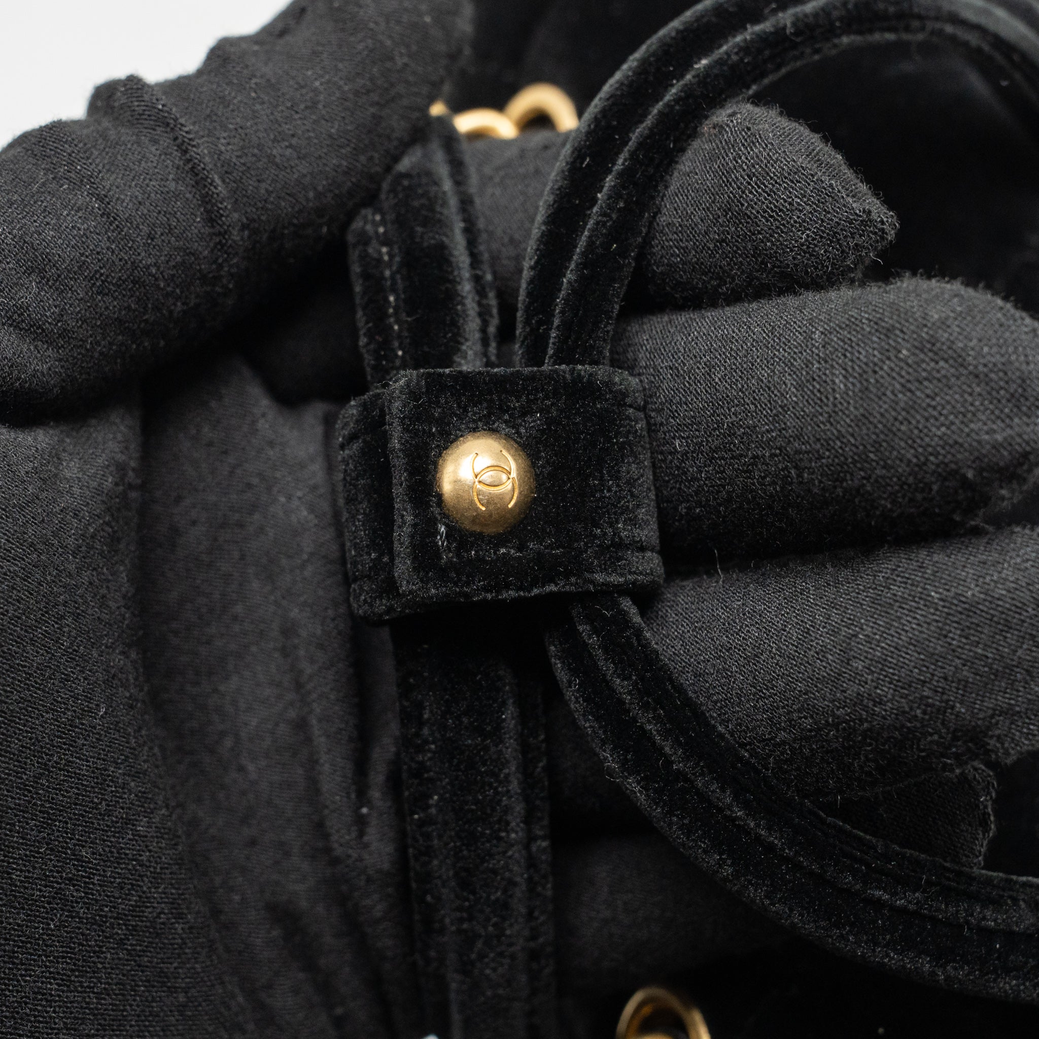 CHANEL MINI BOWLING CLUTCH WITH CHAIN VELVET BLACK GHW (MICROCHIP)