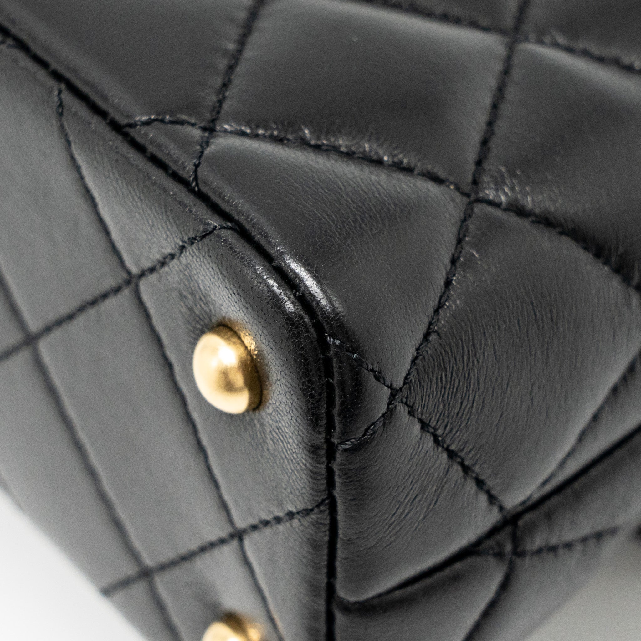 CHANEL 25P TOP HANDLE FLAP BAG SHINY LAMBSKIN BLACK GHW(MICROCHIP)