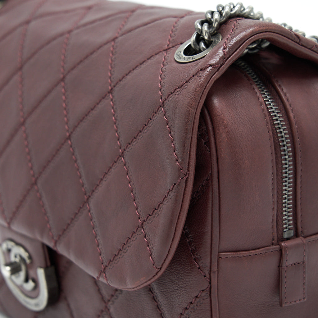 CHANEL JUMBO QUILTED FLAP BAG CALFSKIN BURGUNDY RUTHENIUM HARDWARE