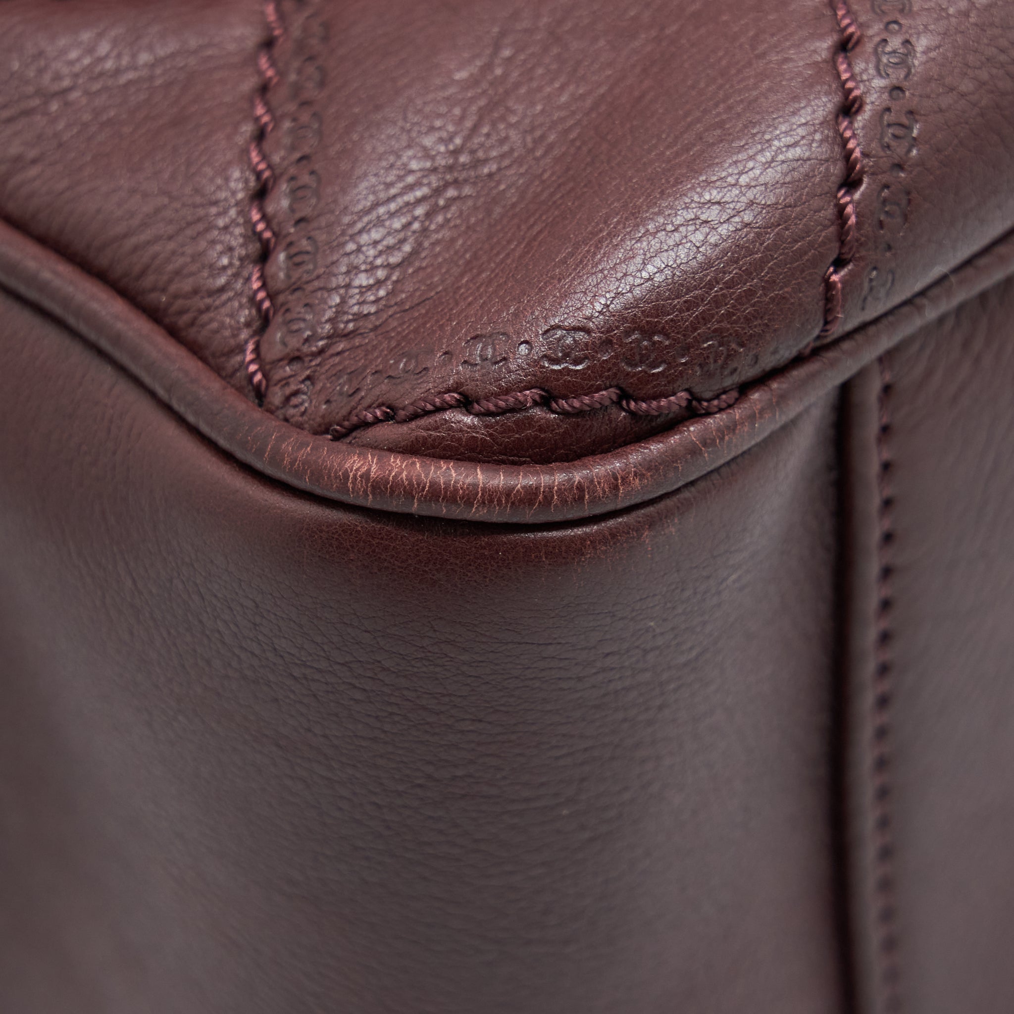 CHANEL JUMBO QUILTED FLAP BAG CALFSKIN BURGUNDY RUTHENIUM HARDWARE