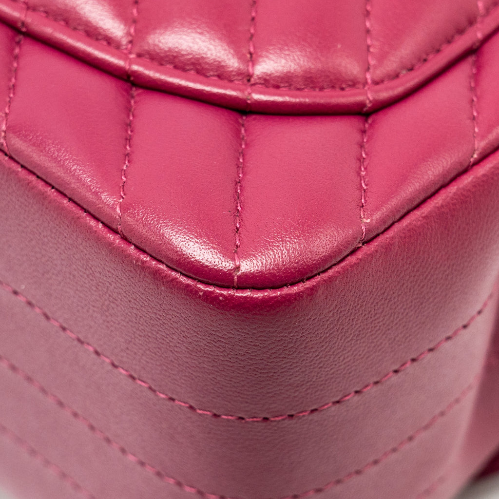CHANEL MINI SQUARE CHEVRON LAMBSKIN RASPBERRY RED LGHW