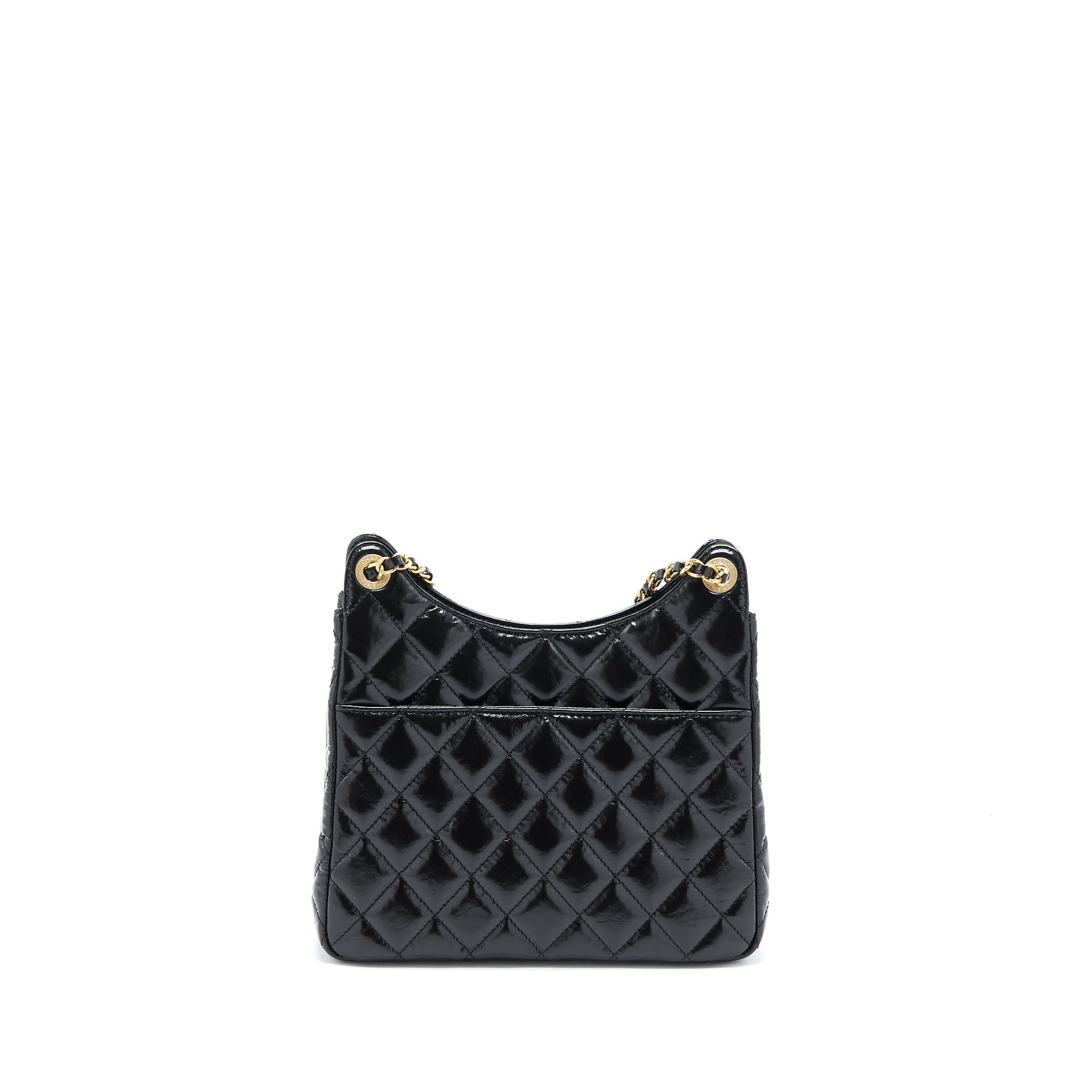 CHANEL 23C HOBO BAG SHINY CALFSKIN BLACK BRUSHED GHW (MICROCHIP)