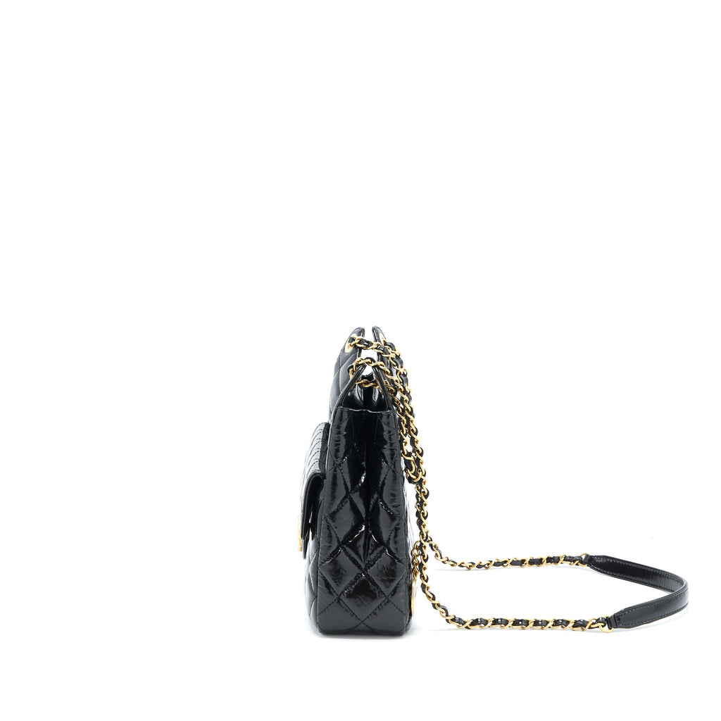 CHANEL 23C HOBO BAG SHINY CALFSKIN BLACK BRUSHED GHW (MICROCHIP)