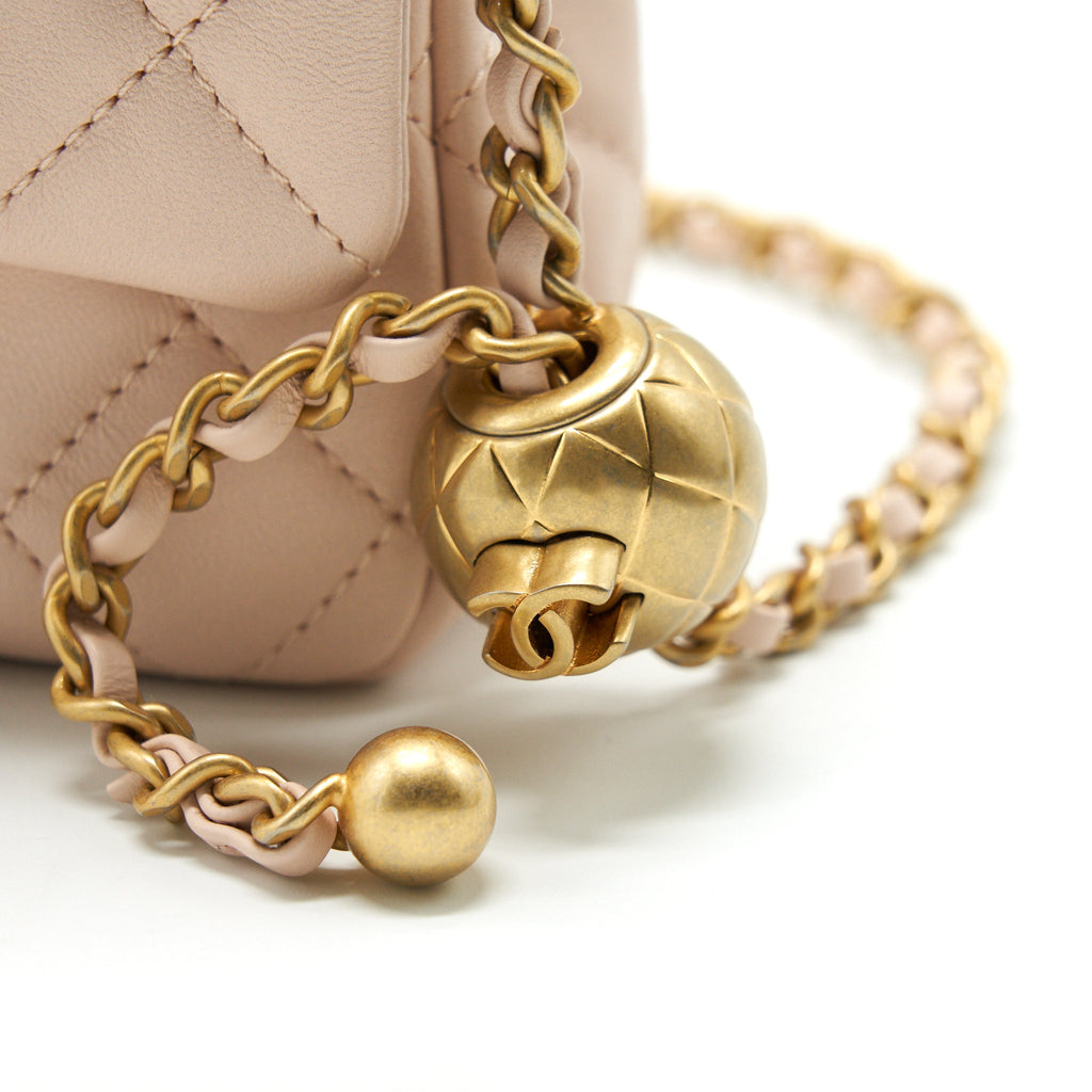CHANEL 22C PEARL CRUSH MINI RECTANGULAR FLAP BAG LAMBSKIN LIGHT BERGE GHW (MICROCHIP)