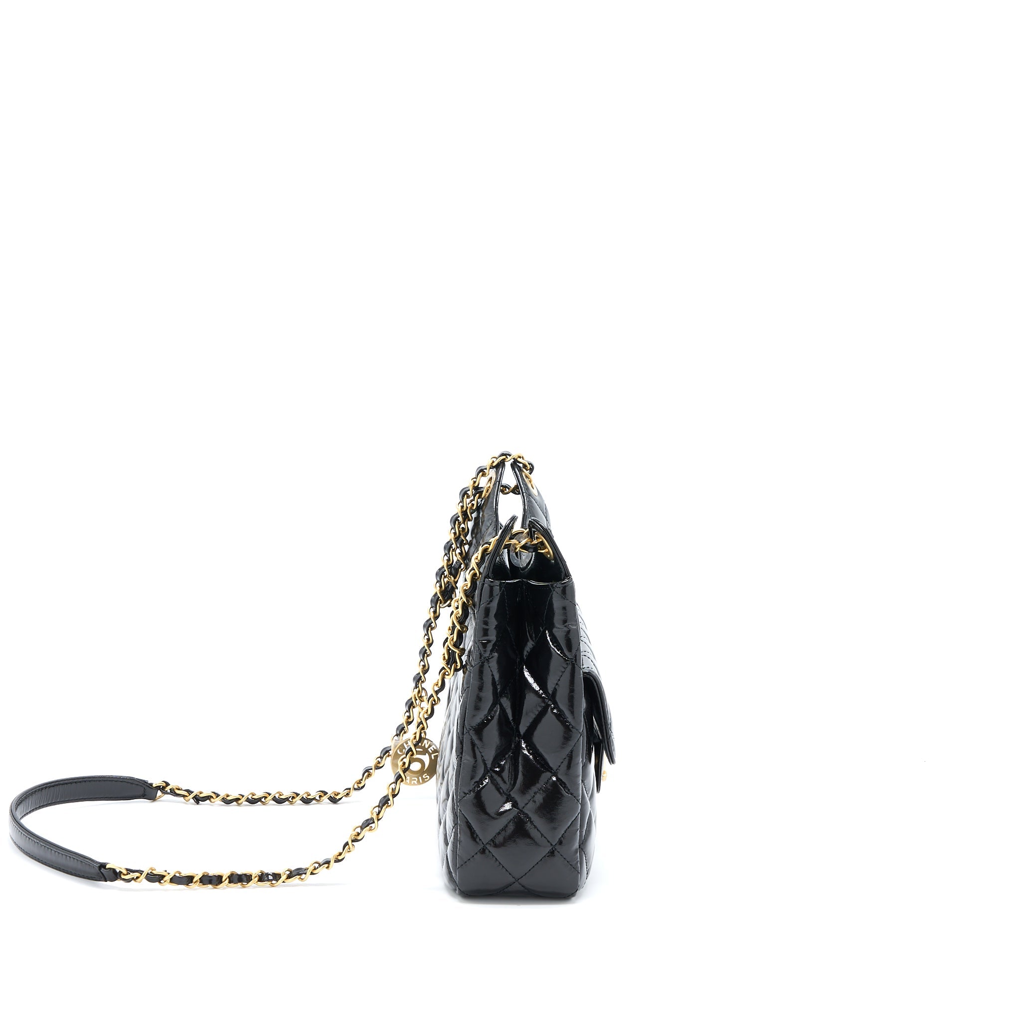 CHANEL 23C HOBO BAG SHINY CALFSKIN BLACK BRUSHED GHW (MICROCHIP)