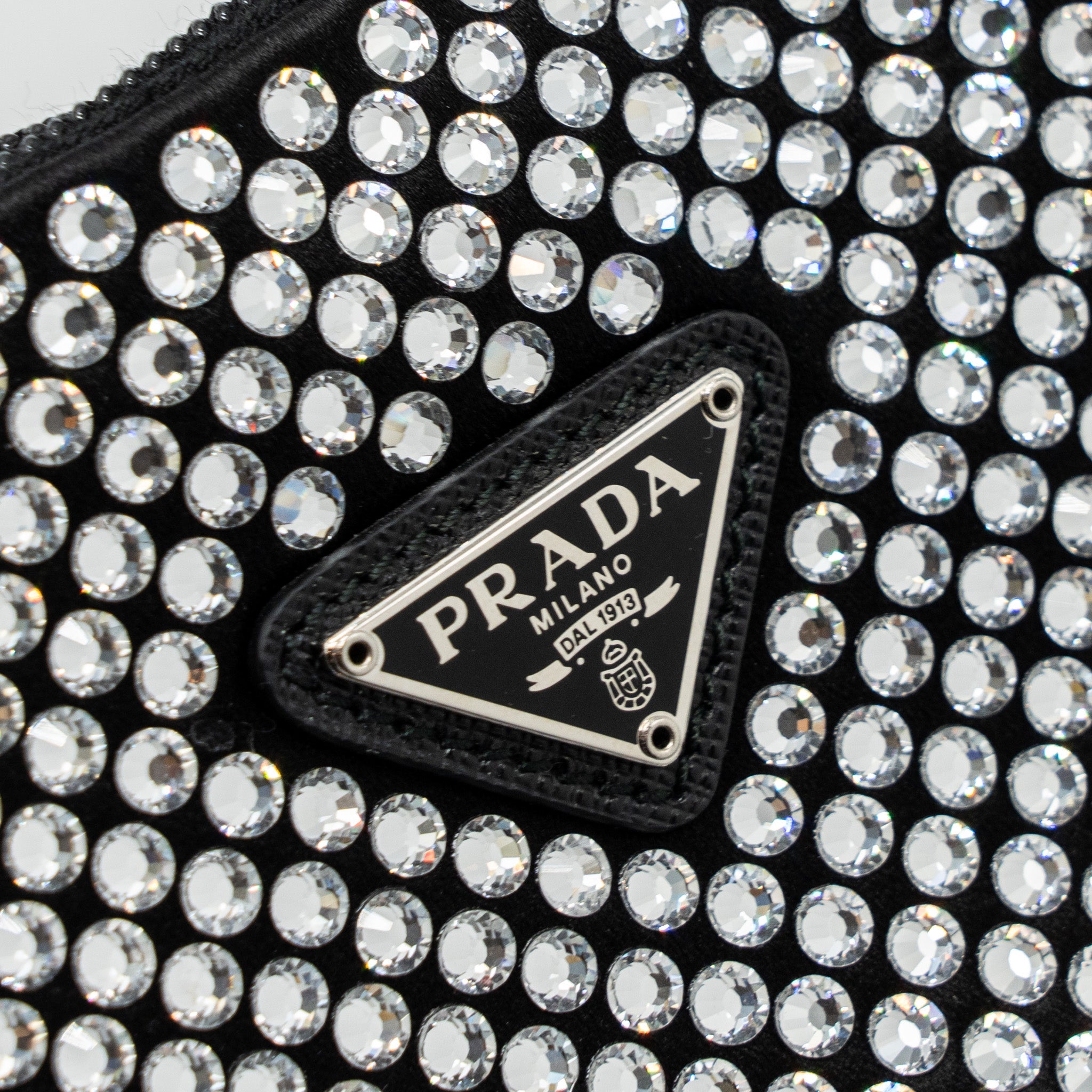 PRADA REEDITION 2000 MINI BAG SATIN WITH CRYSTAL BLACK SHW