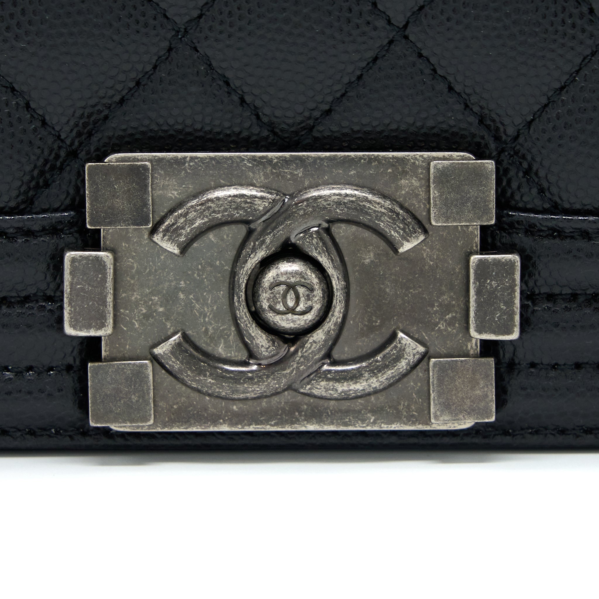 CHANEL SMALL BOY BAG CAVIAR BLACK RUTHENIUM SHW (MICROCHIP)