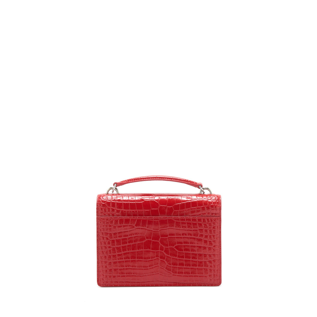 SAINT LAURENT/ YSL MINI SUNSET CROCODILE EMBOSSED RED SHW