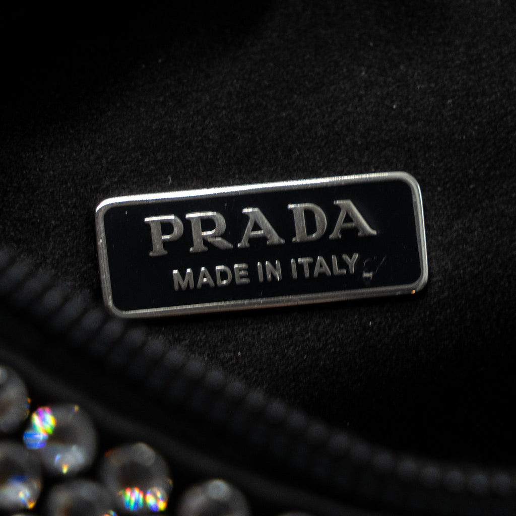PRADA REEDITION 2000 MINI BAG SATIN WITH CRYSTAL BLACK SHW