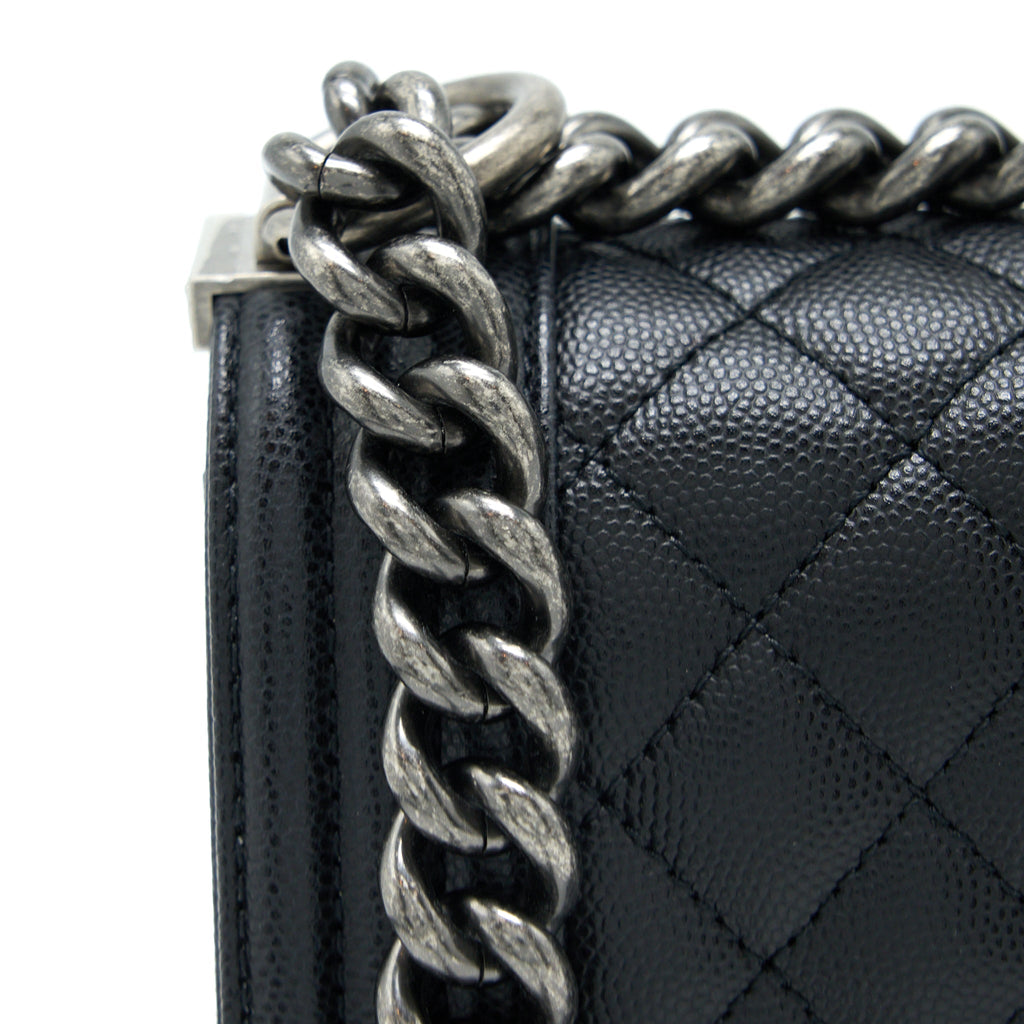 CHANEL SMALL BOY BAG CAVIAR BLACK RUTHENIUM SHW (MICROCHIP)