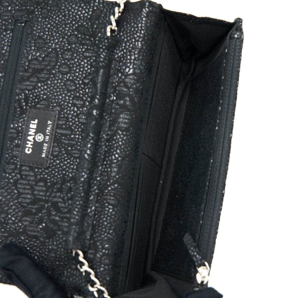 CHANEL SEASONAL WALLET ON CHAIN FABRIC BLACK SHW