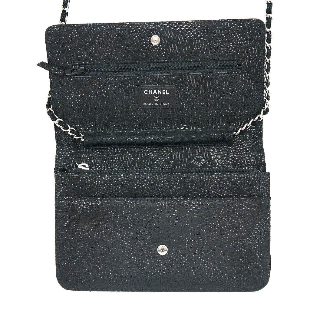 CHANEL SEASONAL WALLET ON CHAIN FABRIC BLACK SHW