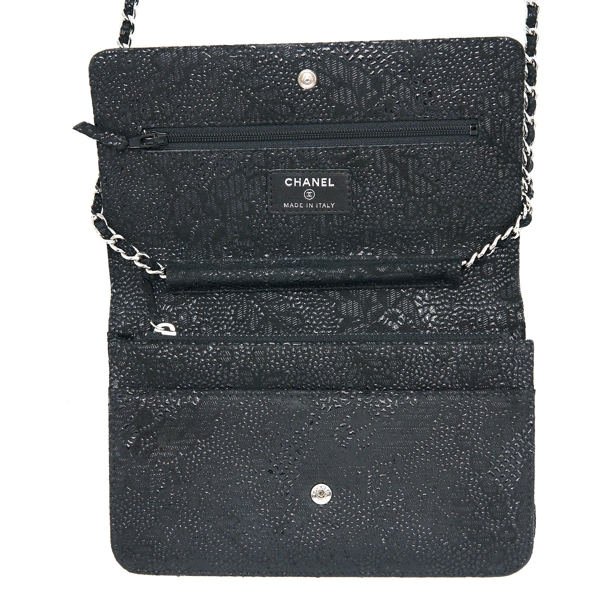 CHANEL SEASONAL WALLET ON CHAIN FABRIC BLACK SHW