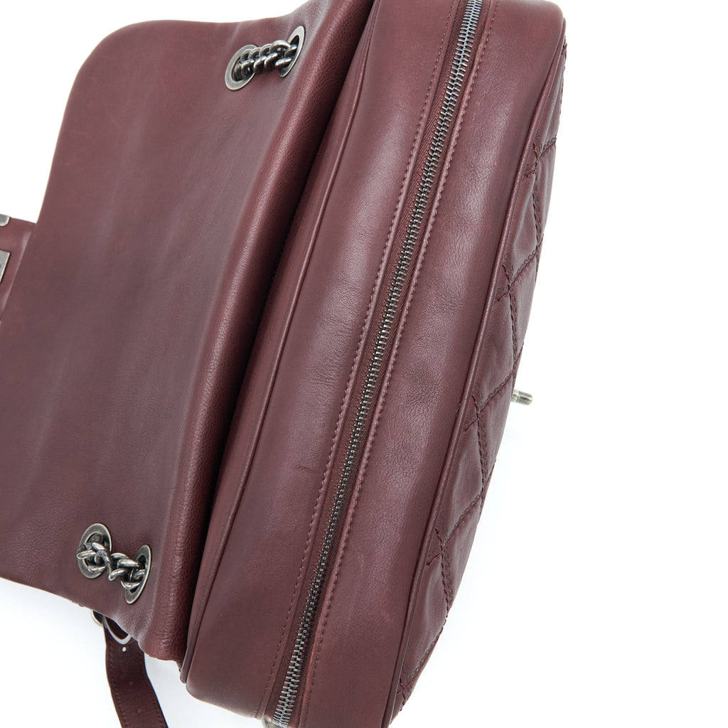 CHANEL JUMBO QUILTED FLAP BAG CALFSKIN BURGUNDY RUTHENIUM HARDWARE