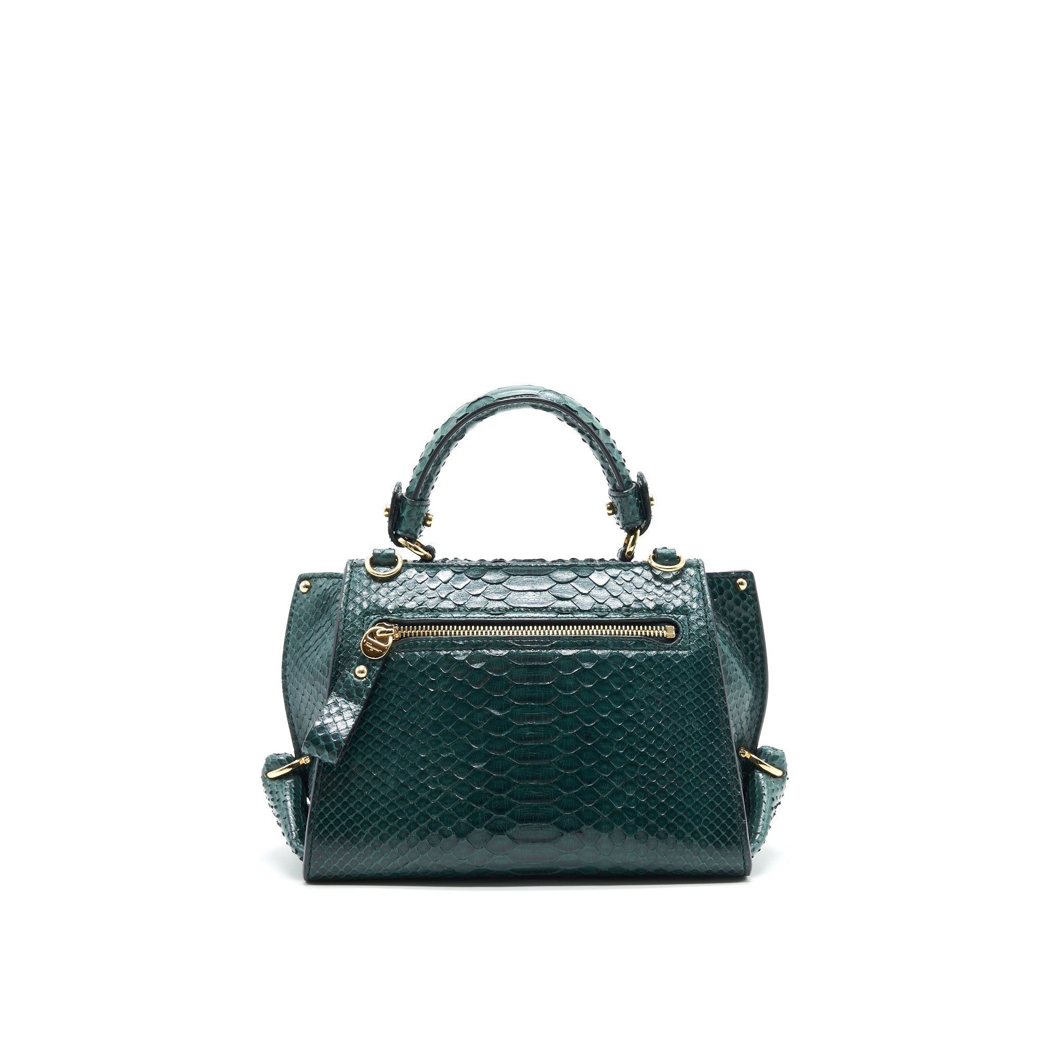 FERRAGAMO PYTHON LEATHER TOPHANDLE TOTE BAG DARK GREEN GHW