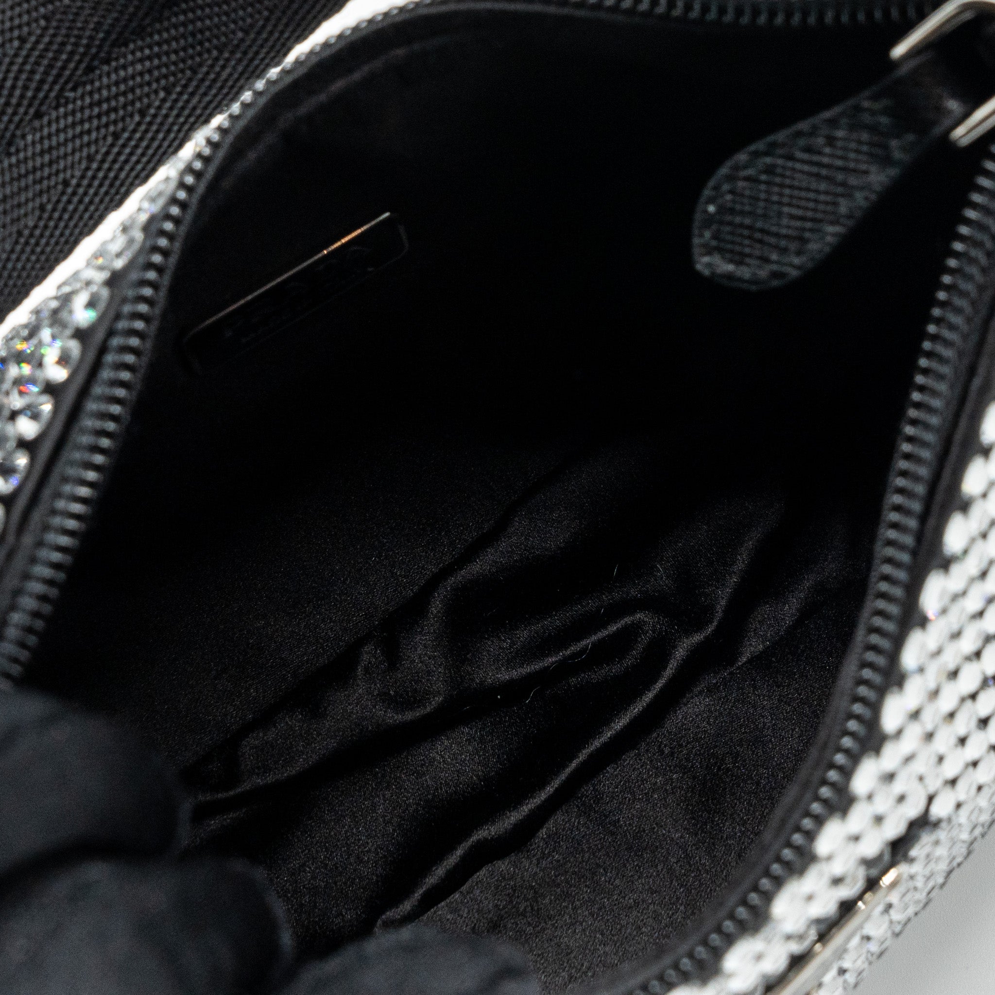 PRADA REEDITION 2000 MINI BAG SATIN WITH CRYSTAL BLACK SHW
