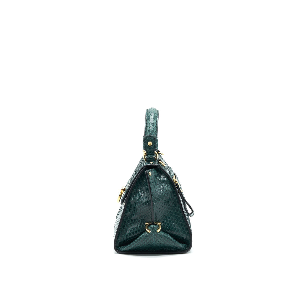FERRAGAMO PYTHON LEATHER TOPHANDLE TOTE BAG DARK GREEN GHW