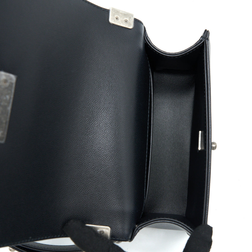 CHANEL SMALL BOY BAG CAVIAR BLACK RUTHENIUM SHW (MICROCHIP)