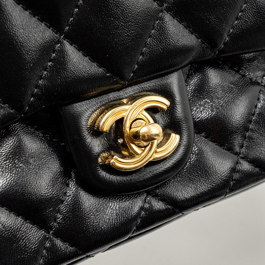 CHANEL TOP HANDLE FLAP BAG SHINY LAMBSKIN BLACK GHW (MICROCHIP)