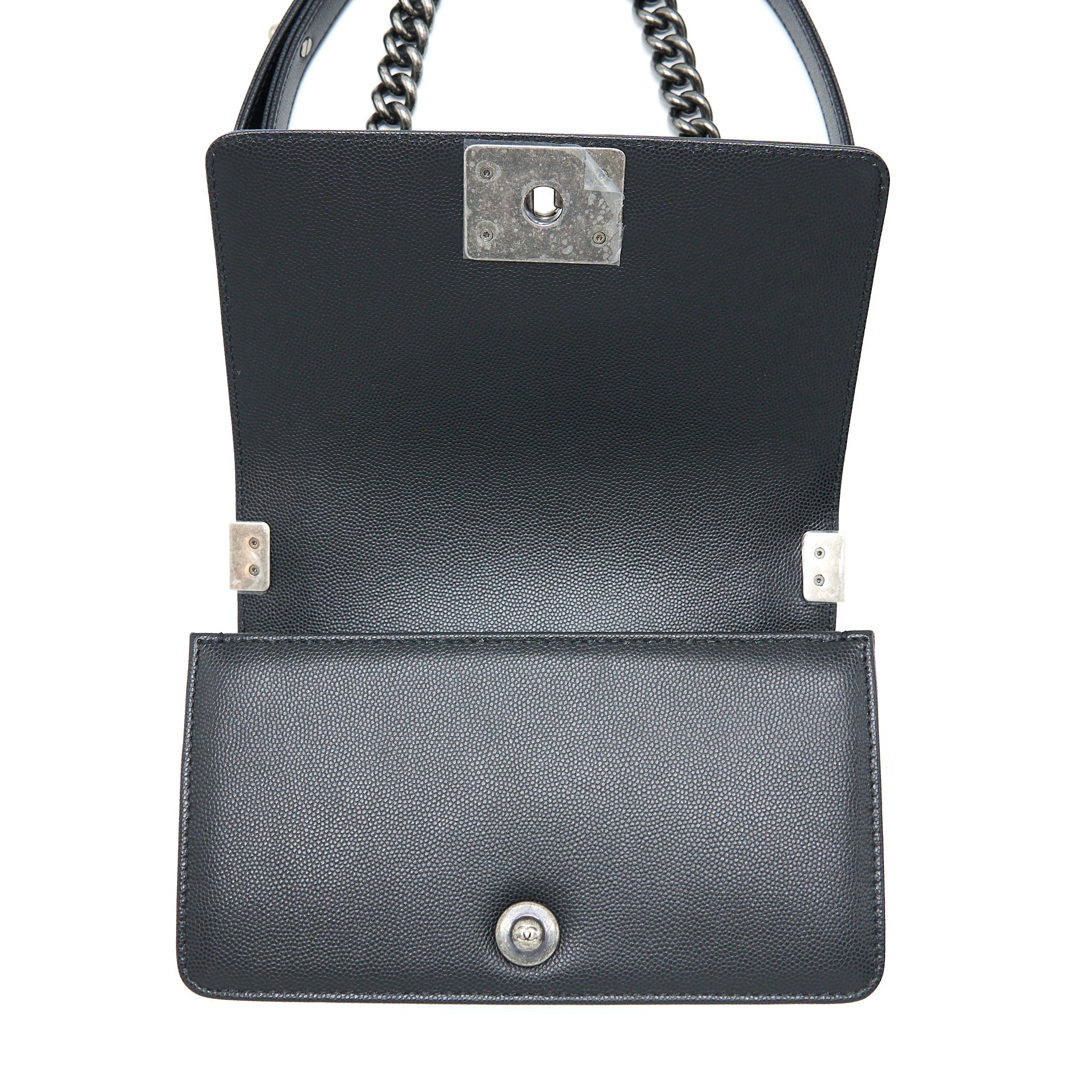 CHANEL SMALL BOY BAG CAVIAR BLACK RUTHENIUM SHW (MICROCHIP)