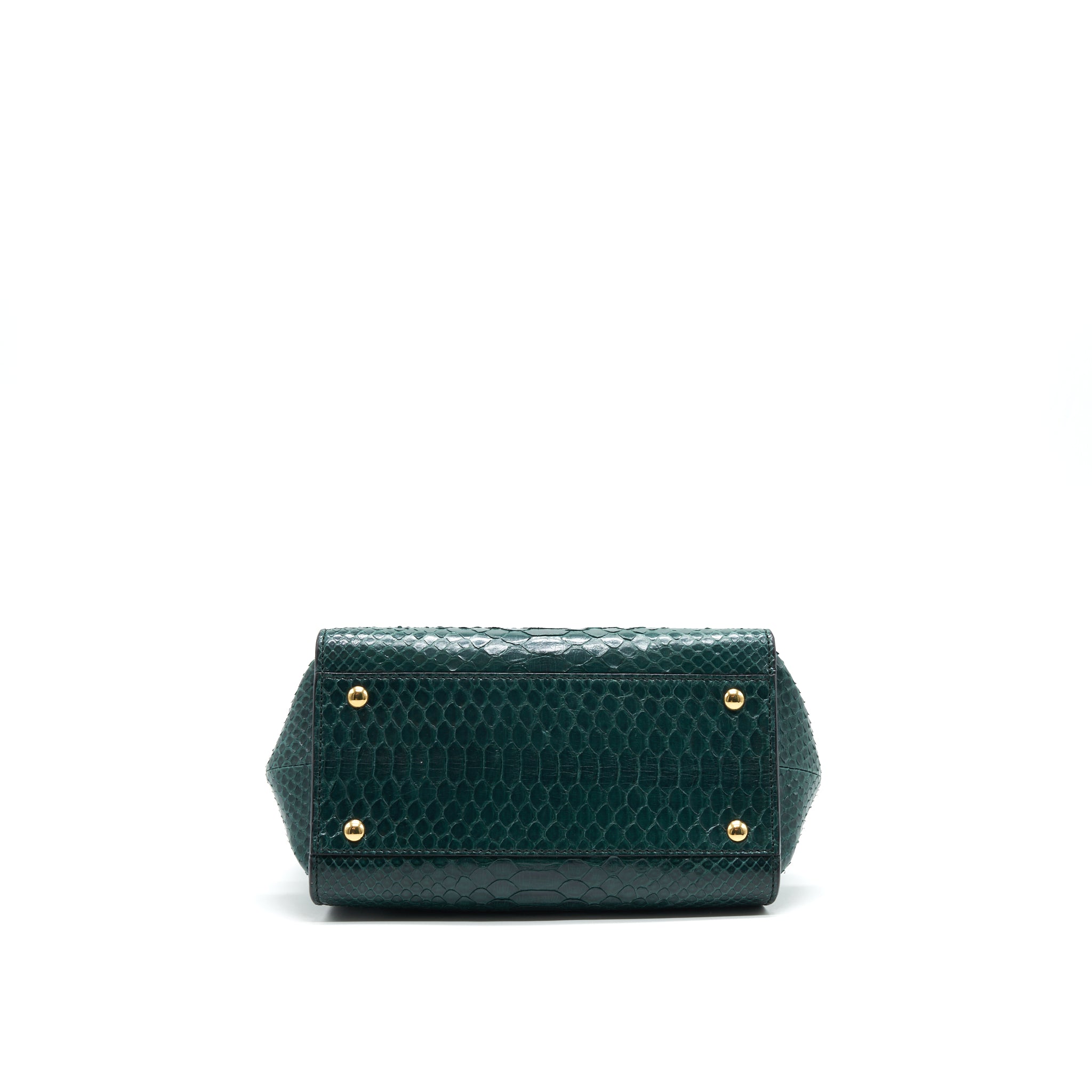 FERRAGAMO PYTHON LEATHER TOPHANDLE TOTE BAG DARK GREEN GHW