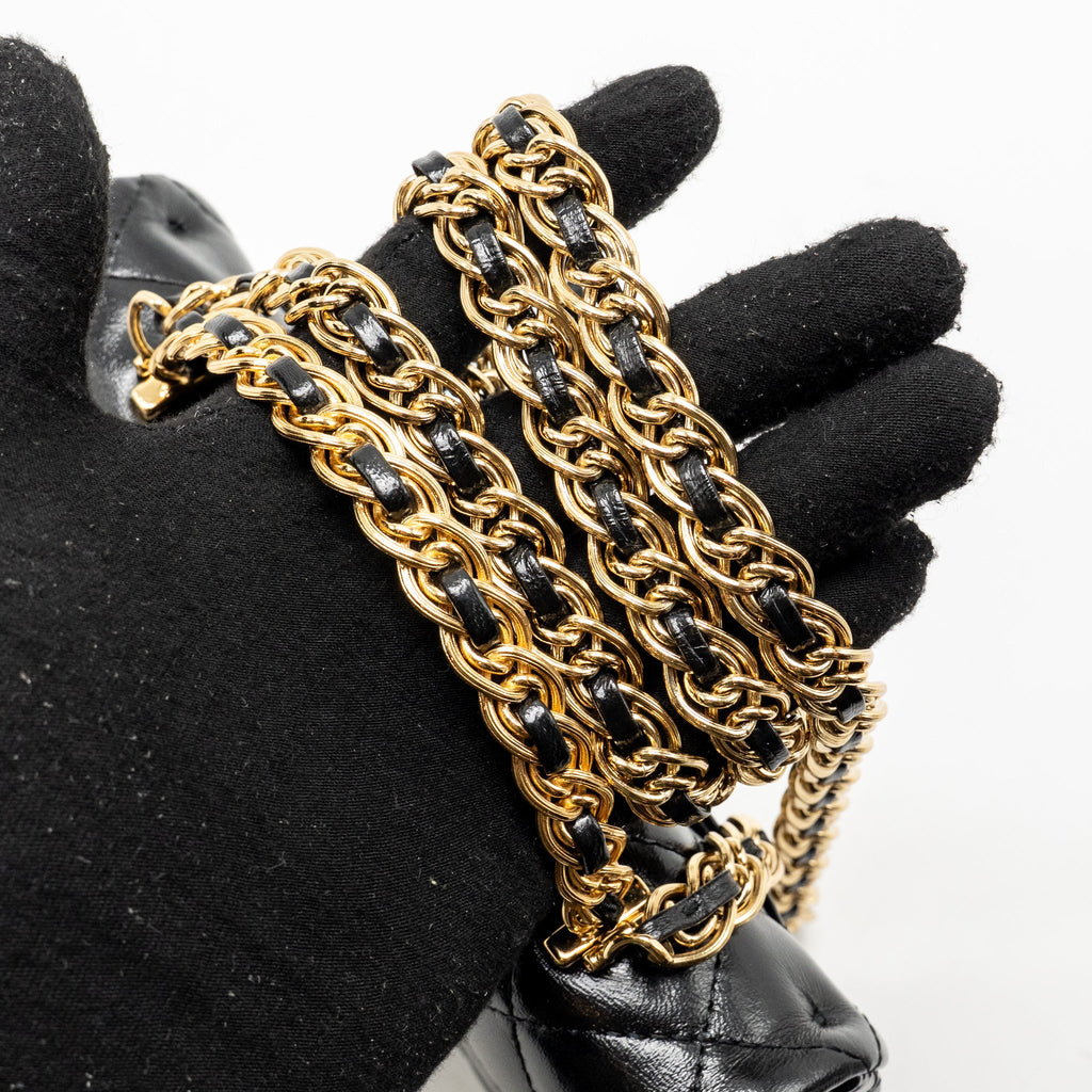 CHANEL TOP HANDLE FLAP BAG SHINY LAMBSKIN BLACK GHW (MICROCHIP)