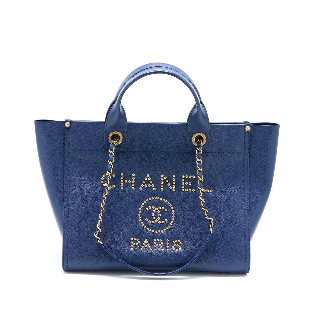 CHANEL DEAUVILLE TOTE BAG GRAINED CALFSKIN NAVY GHW