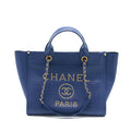 CHANEL DEAUVILLE TOTE BAG GRAINED CALFSKIN NAVY GHW