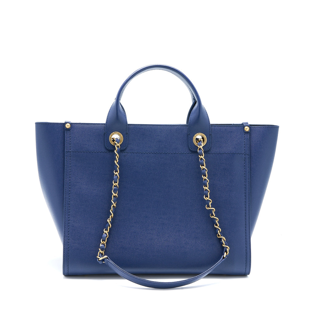 CHANEL DEAUVILLE TOTE BAG GRAINED CALFSKIN NAVY GHW